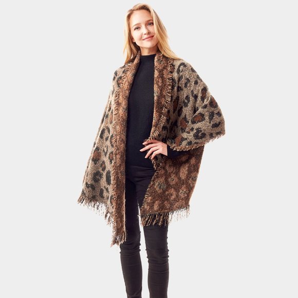 Leopard Patterned Spangled Shawl - Picture 1 of 2
